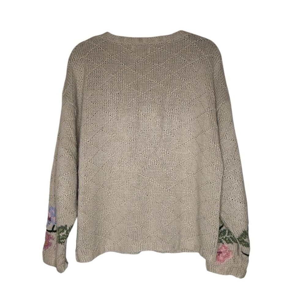Vintage Rosanna Sweater Beige Floral Hand-knit Cotton Oversized Size L Slouchy - Picture 6 of 13